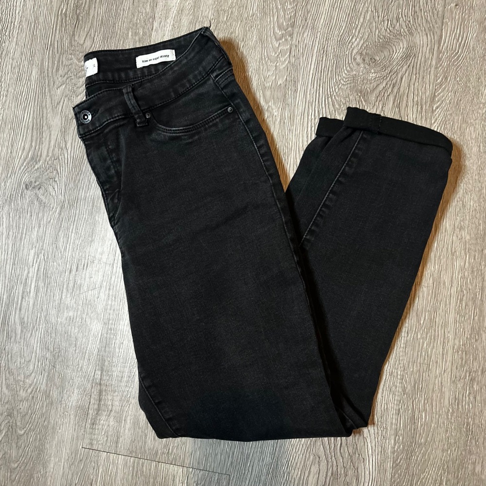 Jessica Simpson Kiss Me Super Skinny Jeans Womens 31 Black Stretch‎ Mid Rise